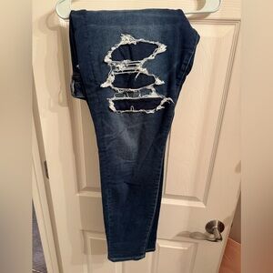 American Eagle Outfitters Dark Blue Ripped Skinny Jeans